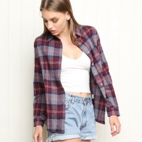 Brandy Melville Tops - BRANDY MELVILLE PURPLE BURGUNDY FLANNEL